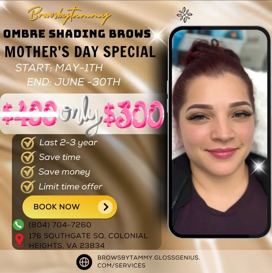 🌈✨Special Deal on OMBRE SHADING BROWS: $400 now reduced to $300! Limited time (May 1 - June 30) 🕑 WHAT IS OMBRE SHADING BROWS ? 🤔 It’s the latest technique designed by Tammy, including: ● Use oganic pigments ● Length ● Height arch ● Distance between the eyebrows ↔️ All parameters are meticulously designed to suit every customer’s face 👧 THE AMAZING BENEFITS OMBRE SHADING BROWS OFFERS : ● Natural eyebrows. 🎨 ● Safe and high-quality procedure. 💉 ● Saves money and time 🕑💰 ● Confidence 😊 ● Waterproof 💦 ● Lasts 2 to 3 years 🗓️ ● Makes you look 10 years younger 🌟 ✅ Browsbytammy guarantees a worry-free experience: 💉 No pain during microblading. 💰 No financial pressure. 🖼️ No concerns about final result: color, shape. 🕰️ Minimal recovery time and easy adjustment to new look. 🤔 No risk of choosing wrong technique or artist. 😨 Ensured health and safety, free from infection or allergies. 💖 Browsbytammy will help you become beautiful, come and experience it now! 💫