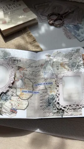 Vintage 🩵 #vintage #vintagejournal #junkjournalideas #asmrvideo #journalingideas #scrapbook #paperart #asmrscrapbook 