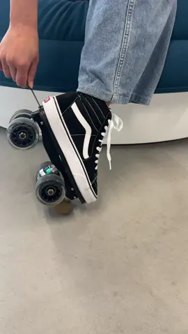 With our detachable roller skates, walk and roll with the same pair of shoes. Skates: Vans Sk8 Hi / Premium Black Rolling Parts ⁠ #flaneurz #vans #detachableskates #sneakers #foryou 