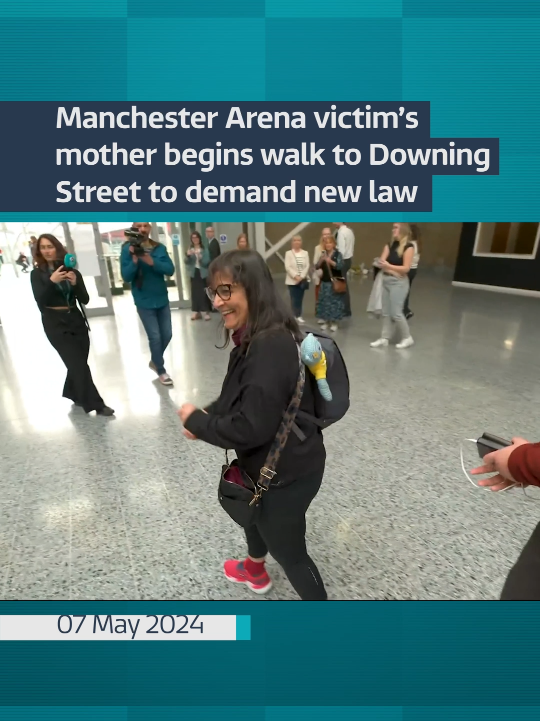 The mother of a Manchester Arena bombing victim has begun a 200-mile walk to demand the introduction of stronger protections against terrorism in public places. #itvnews #manchesterarenaattack