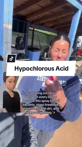 Hypochlorous acid sprays may help reduce skin irritation, itch, & breakouts, however, it is not an established treatment for any particular skin condition. It is generally safe to use on the skin, though in some cases it may be drying. Allergy is possible, though rare. #hypochlorousacid #hypochlorousacidspray #dermreacts #dermatologist @britt ❤️‍🔥 