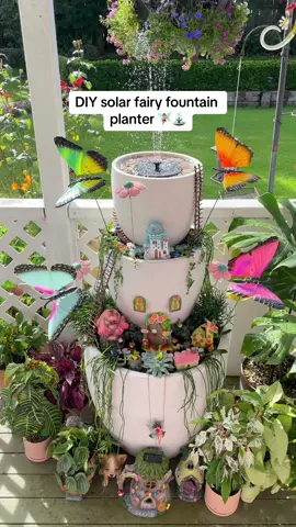 I created my own fairy version of the viral solar fountain planter 🧚🏼‍♀️⛲️🪴🦋 Such an easy DIY project to make your deck or patio look cute all year round! All you need is 3 different sized pots, succulents, potting mix, & fairy decorations (of course) I personally used fibreglass pots so it would be super light & I also filled the bottom of the pots with mulch and anything else I could find so I didn’t have to use a lot of soil The pots, soil, mulch, rocks, and plants were from Bunnings & all the fairy decorations were from Trademe, you could do this cheaper buying secondhand pots too 🪴 I love how this turned out so much 🥹🥹 #CapCut #solarfountain #planter #fairycore #waterfountain #fountainplanter #fountain #DIY #spring #outdoorspace #easydiy #cute 