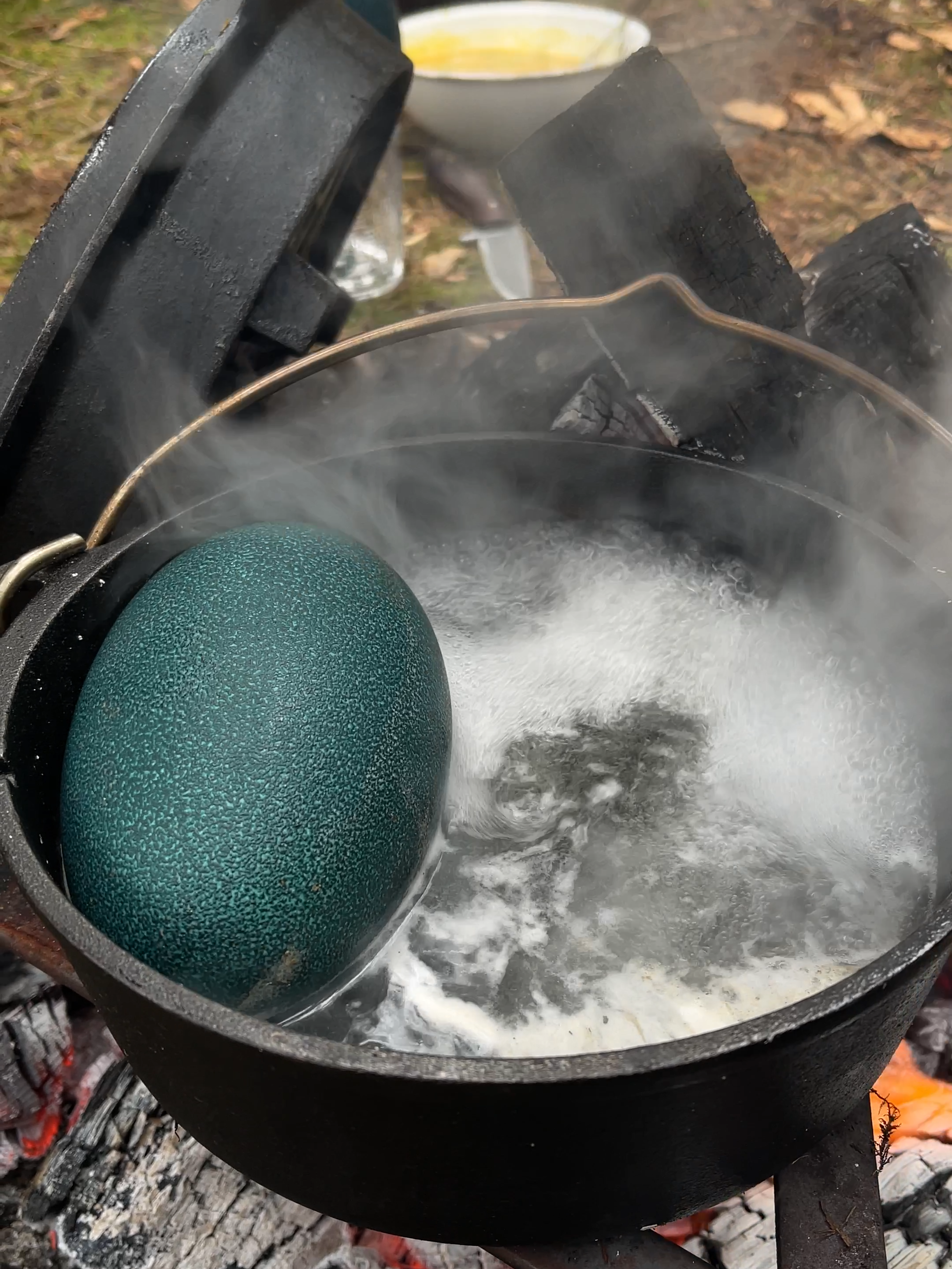 Tiny monster hiding inside this magical egg, would you try?😋🔥 #egg #firekitchen #emuegg