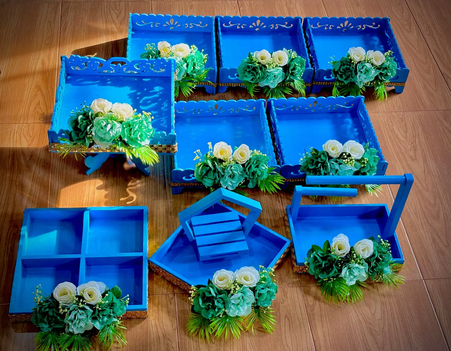 💍 Neptune-themed Engagement Tray Magic! ✨ Check out these stunning trays we decorated for a customer's special day! Dive into the enchanting world of Neptune with us! 💙 #EngagementTrayDecor #NeptuneVibes #MagicalMoments #kalyanam #engagement #engagementtray 