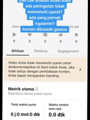 ada peringatan tidak memenuhi syarat tiap upload vt kenapa ya?butuh pencerahannya ....#affiliatepemula #affiliatemarketing #affiliatetiktok 