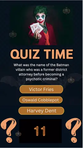 Join the ultimate TikTok Quiz Game with the Joker from Batman! Test your Gotham knowledge with multiple-choice questions. Challenge friends and become the ultimate Batman aficionado! #BatmanQuiz #JokerTrivia #GothamChallenge