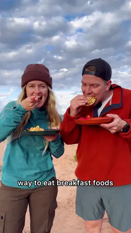 Leave your vote below! Breakfast sandwich or keep it all separate?? We had so much fun on our camping trip and the @Gerber Gear ComplEAT Camp Cook Collection made meal time quick and easy. #ad I love how it comes with enough bowls and plates for our family and they all nest together in the sauté pan and stock pot. The ComplEAT cutting board was also great for storing our silverware, knives, and cutting boards!  Breakfast for dinner is always a win in our family, but what do you like to make when you go camping?  #MoreThanReady #camplife #campfood #campingwithkids