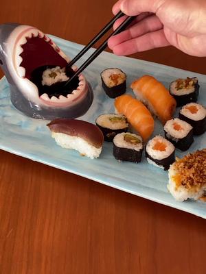 POV: You bought the best plate ever 🦈 #food #TikTokMadeMeBuyIt #sushi #sharkplate #ceramicplate #fyp 