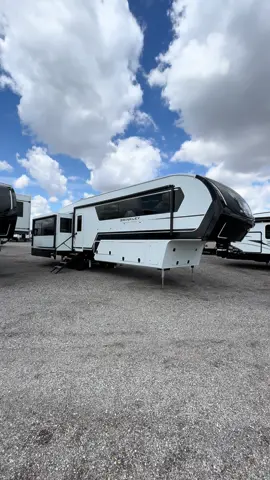 This fifth wheel is STUNNING and has PLENTY of storage! The Model Z 3610 from Brinkley RV! #camping #rv #rvlife #rvliving #rvlifestyle #fifthwheel #homeonwheels 