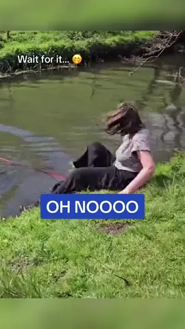 This is the hilarious moment a dog owner took an unexpected dip in the river while playing with her pup. #dog #stream #fall #funny #hilarious #england #walking #walker #falling #drenched