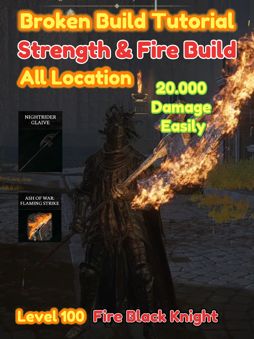 Broken Strength Build (Fire Black Knight) Build Level 100 All Location Elden Ring - Nightrider Glaive Weapon, how to get night cavalry weapon easily and quickly ? Strength Fire Build (20.000+ Damage) Flamming Strike Ash of War, knight build elden ring. build tutorial and location elden ring this force and fire build can be done from level 100, it inflicts a lot of damage and is one of the best force builds in elden ring, the black knight armor offers you good resistance while being a very pretty armor, use golden vow and flame grant me strength to increase your damage even more, you can also add fire incantations to this build, for the stats to increase the strength to the maximum because the weapon has a b scaling on this statistic. #eldenring #eldenringhype #eldenringbuild #eldenringtutorial #eldenringlocation #eldenringtips #fyp #eldenringguide #eldenringstrength #eldenringclips #eldenringweapons #eldenringbuilds