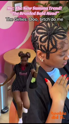 Oh yeah Boo, its TRENDING🔥 The Braided Bald Head, Betta get you one lol #tookiedidit #fyp #labraids #labraider #braids #fy #designbraids #braidstyles #braidstutorial #blackgirlluxury #feedinbraids #viraltiktok #viralbraids #thebraidedbaldhead #braidedbaldie #braidedbaldhead #kidbraider #summertrends 