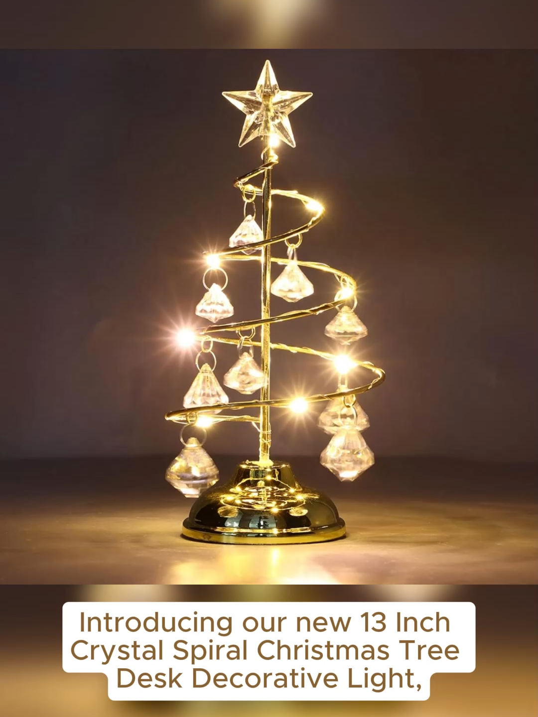 Christmas Tree Light, 13 Inch Crystal Spiral Christmas Tree Desk Decorative Light, Battery Powered Glittering Star Light with Metal Stand Home Bedroom Decor Xmas Christmas Ornament,Gold Decoration#christmas #decoration #light