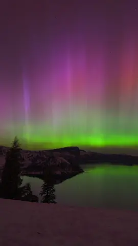 Aurora over Oregon’s Crater Lake National Park last night. Still finding it hard to believe last night was real. Feels like a dream. The strongest solar activity in decades, one of the strongest Northern Lights displays in recent history. I am awestruck.  I sat there imagining what people of the past must have thought before a scientific understanding of the aurora. It’s fascinating actually; I encourage you to Google various cultures’ myths and legends regarding the Northern Lights — interesting how some cultures revered the lights positively, perhaps as signs from their gods or communication from their ancestors, while others saw them as bad omens, signs of trouble or fire, or even things not to be spoken of. Curious how differently we all can perceive things. Tonight (May 11) is forecasted to have incredible aurora activity again. ✨ if you’re able, I encourage you to go out and look to your north! Try your iPhone’s Night Mode, you may surprise yourself! #northernlights #auroraborealis #craterlake #craterlakenationalpark #oregon #astrophotography 