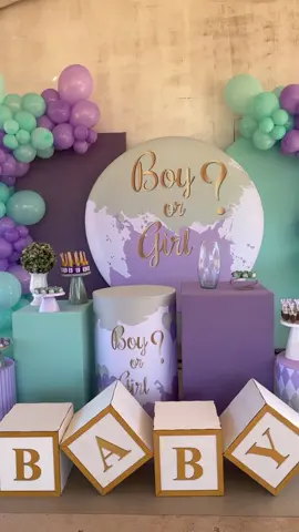 Decoração no tema chá revelação lilás e verde💚💜  #charevelacao #lilasverde #decoracaolilaseverde #meninooumenina?👶🤷 #decoracion #decoracoes 