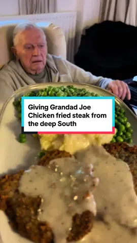 So many of you recommended giving Grandadjoe the Chicken fried Steak from the deep South so i did and he loved it! Keep coming with the food ideas please 🙏 #chickenfriedsteak #southernfood #americanfood #grandadjoe #dadanddaughter 