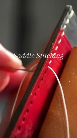 Saddle stitching technique for leather working . What stitching method do you enjoy for leathercraft?  Handstitching leather is a skill that needs lots of practice. 🪡   #handmade #nyleatherworks #bespoke   #leathercraft #madeinusa  #fineleathergoods #leather #leathergoods #leatherwork #smallluxury #ny #handcraft #crafts #fashion #accessories 