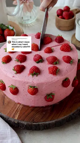 Replying to @augustqueenly  🍓Strawberry Cake Recipe🍓 Strawberry Puree 453 grams strawberries (16 oz) Strawberry Cake Batter 3 cups all-purpose flour (382 grams) 2 1/2 tsp baking powder 1/2 tsp baking soda 1/4 tsp salt 1/2 cup unsalted butter, room temperature (113 grams) 1 1/2 cups sugar (300 grams) 1/2 cup vegetable oil (120 ml) 3 large eggs, room temperature 1/2 tsp vanilla extract 1/2 cup sour cream (120 grams) 1/2 cup strawberry puree 1/2 cup buttermilk (120 ml) Strawberry Jam 2 cups quartered strawberries (300 grams) 1/2 cup granulated sugar (100 grams) 2 tbsp lemon juice Strawberry Cream Cheese Frosting 1 cup unsalted butter (226 grams) 1/2 cup cream cheese (113 grams) 5 cups powdered sugar (625 grams) 1/4 cup strawberry puree