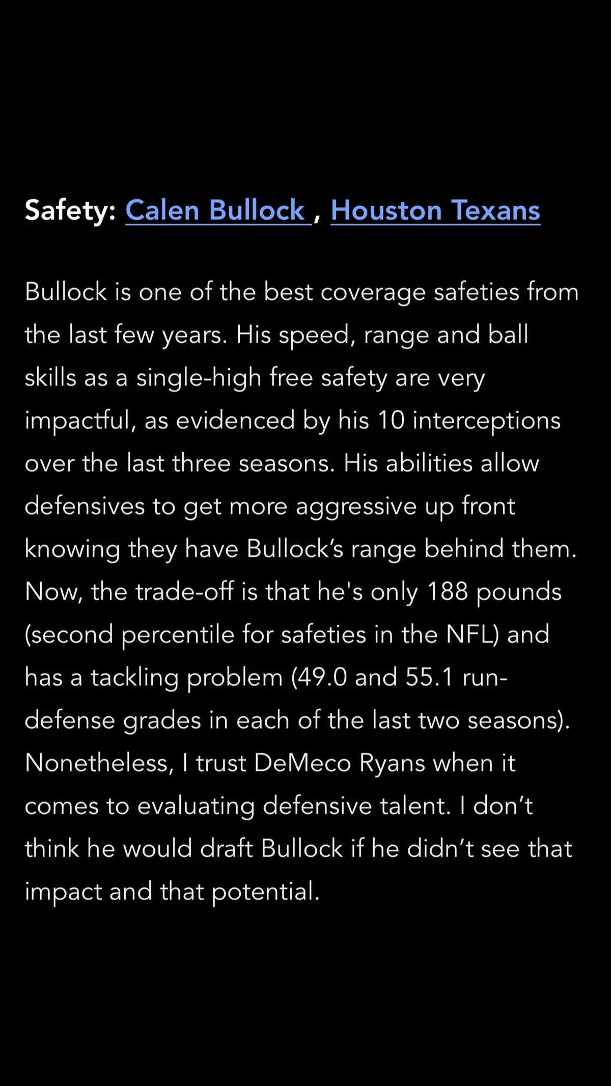 @TampaBayTre has @CalenBullock as the best player fit of all the safeties in the draft‼️