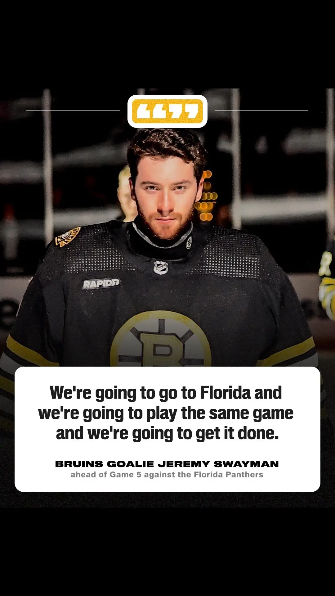 Jeremy Swayman is confident in the Bruins' ability to win Game 5 on the road 👀 #bostonbruins #floridapanthers #NHL #stanleycupplayoffs #hockey 