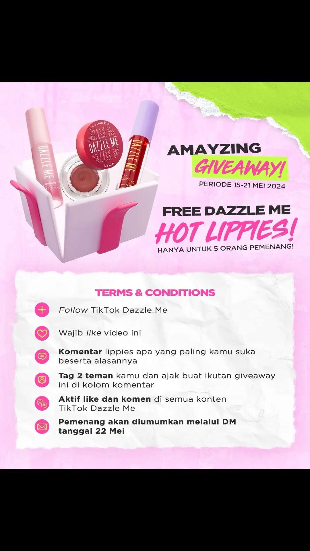 AMAYZING GIVEAWAY! 🥳 Join and get 4 hot lippies🤩 Jangan lupa perhatikan rulesny yaa Dazzlers❤️‍🔥 #giveaway #giveawaymakeup #giveawaylippies #makeup #makeuptoks #lips #lip #lipcream #lipclay #liptint 