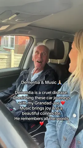 Sharing this treasured moment with Grandad Joe on Dementia Awareness Week ❤️ Dementia is such a horrible and cruel disease and music brings joy and is a powerful connector. It can instantly unlock memories and bring people together and lift spirits!  In his Scottish accent he sings and remembers all the words and says over and over “I love this tape, Hen” 🥹 and, this is magic!” And in that moment it really is 🙏🏼 Sending love to Grandad who is on the mend with a broken hip. Praying he will walk again and for many more car journeys like this ❤️ •  All the love to my Mum and my family and anyone who’s been affected by Dementia and Alzheimer’s ❤️ x  #dementia #dementiaawareness #dementiacare #fyp #grandadsings #bringingbackmemories #viral #musicistheanswer #alzheimers  #dementiaawarenessweek 