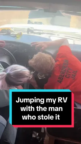 When you dont know how to start your jumped RV and neither does the cop… just get the man that stole the rig… right??? #fyp #wtf 