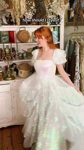 The videos don’t do the sparkle of this @fancifuldoll dress justice! 🤍✨ Use code ACLOTHESHORSE for a discount. I had to put it on the second it arrived but now I need to think about styling it. #princessdress #princesscore #mermaiddress 