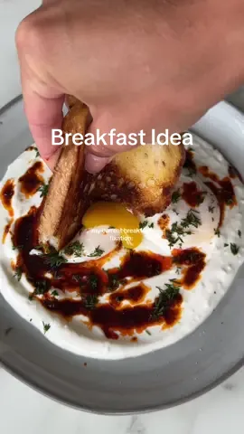 Turkish Eggs or Çılbır recipe below ✨ Part 4 of my healthy and easy breakfast series! If you’re a savory breakfast girl or guy this is the PERFECT super delicious and easy breakfast for you! Looks super fancy but it’s actually extremely simple and an easy way to up your breakfast game. You guys will love, here’s the recipe!  Ingredients: -2 eggs (make more if you’d like!)  -1 cup greek yogurt  -1 garlic clove  -1 tbsp lemon juice  -pinch of salt -2 tbsp butter  -1/2 tsp chili flakes  -1/2 tsp smoked paprika  *if you have Aleppo pepper use instead of chili and paprika!!* -dill  -toasted bread  Instructions: 1. Add your Greek yogurt to a bowl. Grate your garlic clove into it. Add salt, lemon and mix well!  2. In a small pot bring some water to a boil. Crack your egg directly into a small bowl or crack into a strainer first to separate the egg whites a bit. Once the water is at a light boil, add a pinch of salt and use a wooden spoon to gently swirl the boiling water. Add your egg in gently with your small bowl and set a timer for 2 minutes. Allow to boil and once the timer is finished use a slotted wooden spoon to get the egg out. If the egg whites aren’t solid yet, let boil for another 30 seconds to 1 minute. Set poached egg aside and repeat.  3. Make the chili butter. Melt some butter in a small saucepan on medium heat and add your spices. Cook for a minute then set aside.  4. Assemble! Spread the Greek yogurt on a plate and top with your poached eggs, chili butter, dill and flakey salt. Serve alongside some toasted bread and enjoy!!!  #healthyrecipes #EasyRecipes #healthylifestyle #breakfastrecipes #turkisheggs #breakfastideas 