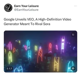 The AI race is in full effect   Will Google's VEO AI be able to compete with OpenAI's Sora? Comment your thoughts 