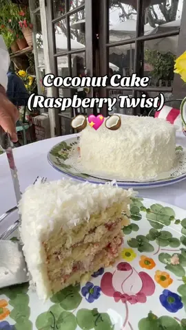 The Ivy Coconut Cake with raspberry jam filling #dessertideas #dessert #coconutcake #desserttiktok #cake 