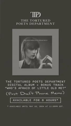 The Chairman is unsealing her #TTPDFirstDraft Phone Memos of #WhosAfraidOfLittleOldMe?, #TheBlackDog and #Cassandra on new digital albums. Pre-order now on Taylor’s store to listen tomorrow!!! 😊🤍 #TSTTPD #TaylorSwift 