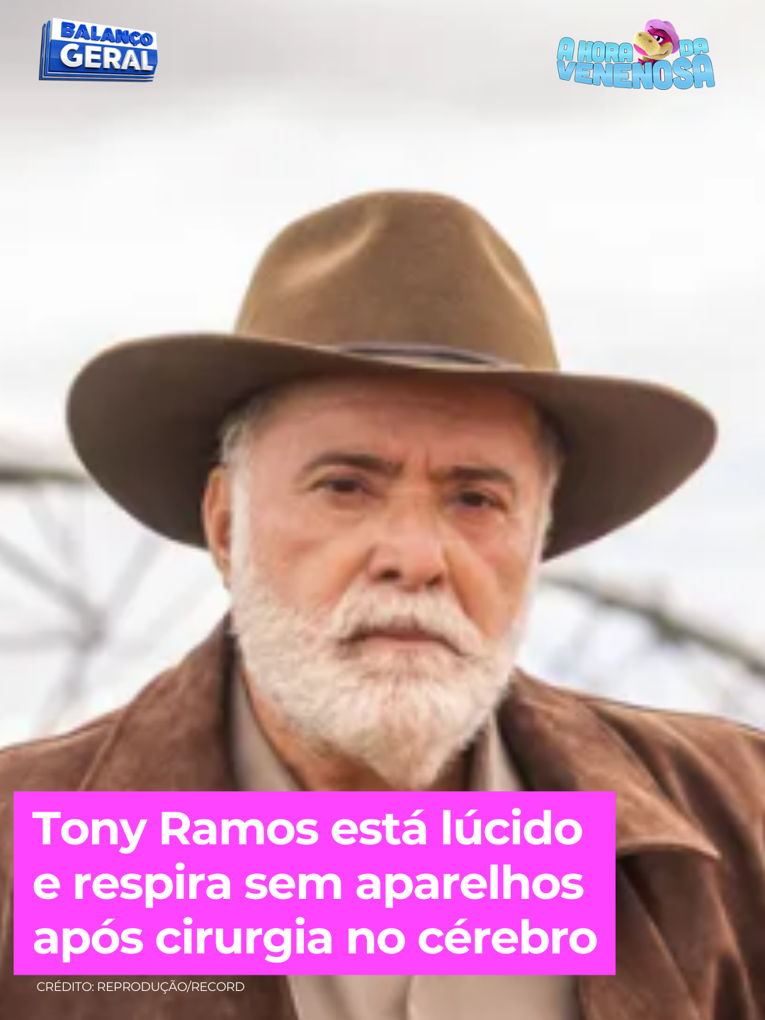 Notícia boa! Aos 75 anos, Tony Ramos passou por uma cirurgia no cérebro. O último boletim médico do hospital diz que o ator já está respirando sem ajuda de aparelhos e teve melhoras. Tony Ramos estava em casa quando passou mal e foi para o hospital. Os médicos descobriram um sangramento no cérebro e, por esse motivo, ele precisou passar por uma cirurgia para drenar o sangramento. Veja! #AHoraDaVenenosa #BalançoGeral #famosos #fofoca #tonyramos