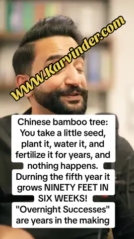Chinese bamboo tree: You take a little seed, plant it, water it, and fertilize it for years, and nothing happens. Durning the fifth year it grows NINETY FEET IN SIX WEEKS! 