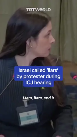 Israeli legal advisor Tamar Kaplan Tourgeman was interrupted by a protester while defending Israel at the International Court of Justice on May 17. #Liars 
