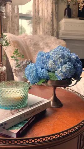 Groundbreaking blue Hydrangeas are in bloom ✨🤌🏼 Picked up this vintageflower frog from the antique mall yesterday and knew exactly what i had to do 💙 #floraldesign #hydrangeas #homedecor #flowerfrog #antiques 