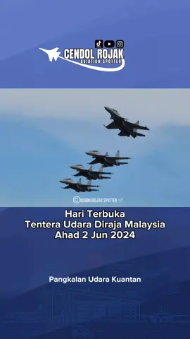 Jom ke kuantan layan hari terbuka sempena Hari Ulang Tahun TUDM ke-66 di Pangkalan Udara Kuantan, Ahad 2 Jun 2024 dari jam 8.00 pagi hingga 5.00 petang. Masuk percuma je.  #cendolrojakspotter #tudm #tudmkuantan  #hariterbukatudmkuantan #openday #kuantan #airforce #pilot #military #airshow #fyp #viral #malaysia #rmaf #fighterjet #f18hornet #su30 #a400m #aw139 #ec725 