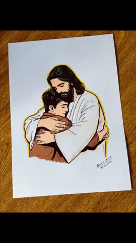 🎨 Desenho de Jesus Cristo abraçando um garoto, simbolizando amor incondicional e proteção. Que este abraço traga paz e esperança a todos. 🙏✨  #fé #amordivino #Deus #jesuscristo #fanart #drawings  #illustration #arte #artistsoftiktok 