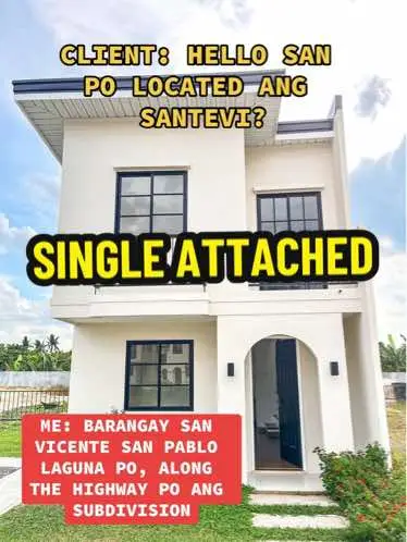 PROMO‼️‼️‼️ LESS 100k on Equity thru Bank Financing Single Attached Features: ✅3 Bedrooms ✅2 Toilet and Bath ✅Carport ✅Wide Living and Dining Area ✅24/7 Security ✅Along the Highway Subdivision Located in Santevi, San Pablo Laguna For more info send us a message at 09999724710 or msg us directly on our fb page (Southern Lifestyle ph) #fyp #fypシ゚viral #onlinereservation #santevisanpablo #realestate #realestateinvesting #sanpablo #sanpablolaguna #foryou #foryoupage #flr #southernlifestyleph #magnetic