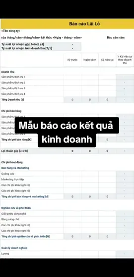 Mẫu báo cáo kết quả kinh doanh chỉ cần update số #ketquakinhdoanh #baocaokinhdoanh #maubaocaoketquakinhdoanh #baocaolailo #kinhdoanh #banhang #banhangonline #kinhdoanhonline 