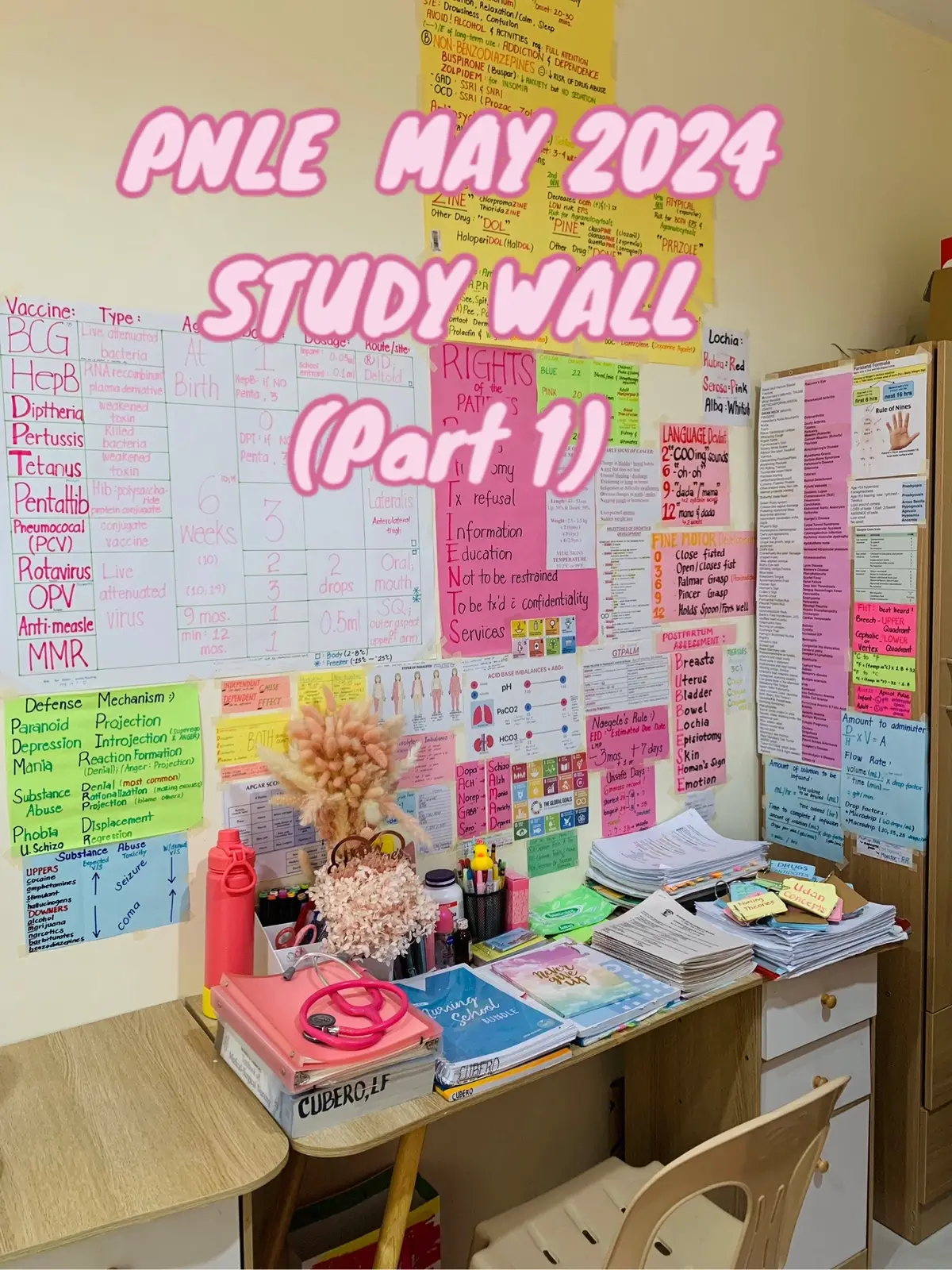 I am sharing with you my study wall; a few notes that I posted during my short period of review for PNLE MAY 2024 ! 🫶🏻 . #RN #PNLE #fyp #registerednurse #nursinglife 