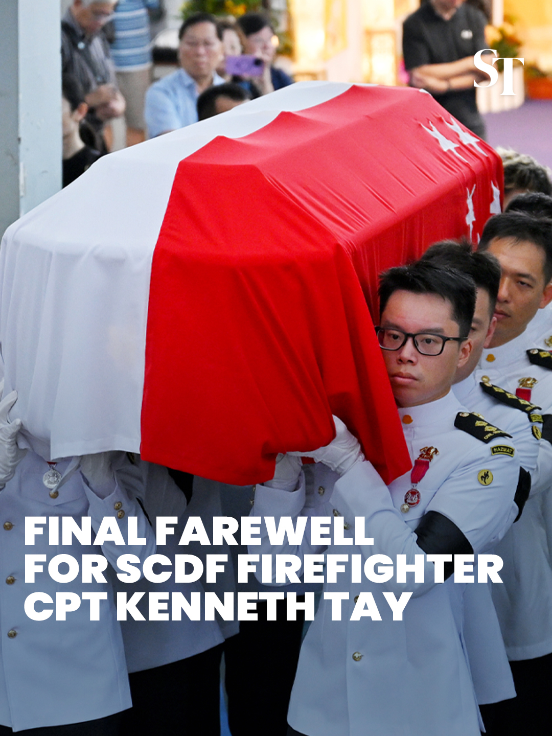 Farewell, Captain Kenneth Tay. Family, friends and @myscdf officers bid their final goodbyes to the fallen firefighter. The 30-year-old died while battling a blaze on a ship on May 16. #sgnews #kennethtay #firefighter #goodbye #scdf #tribute #funeral