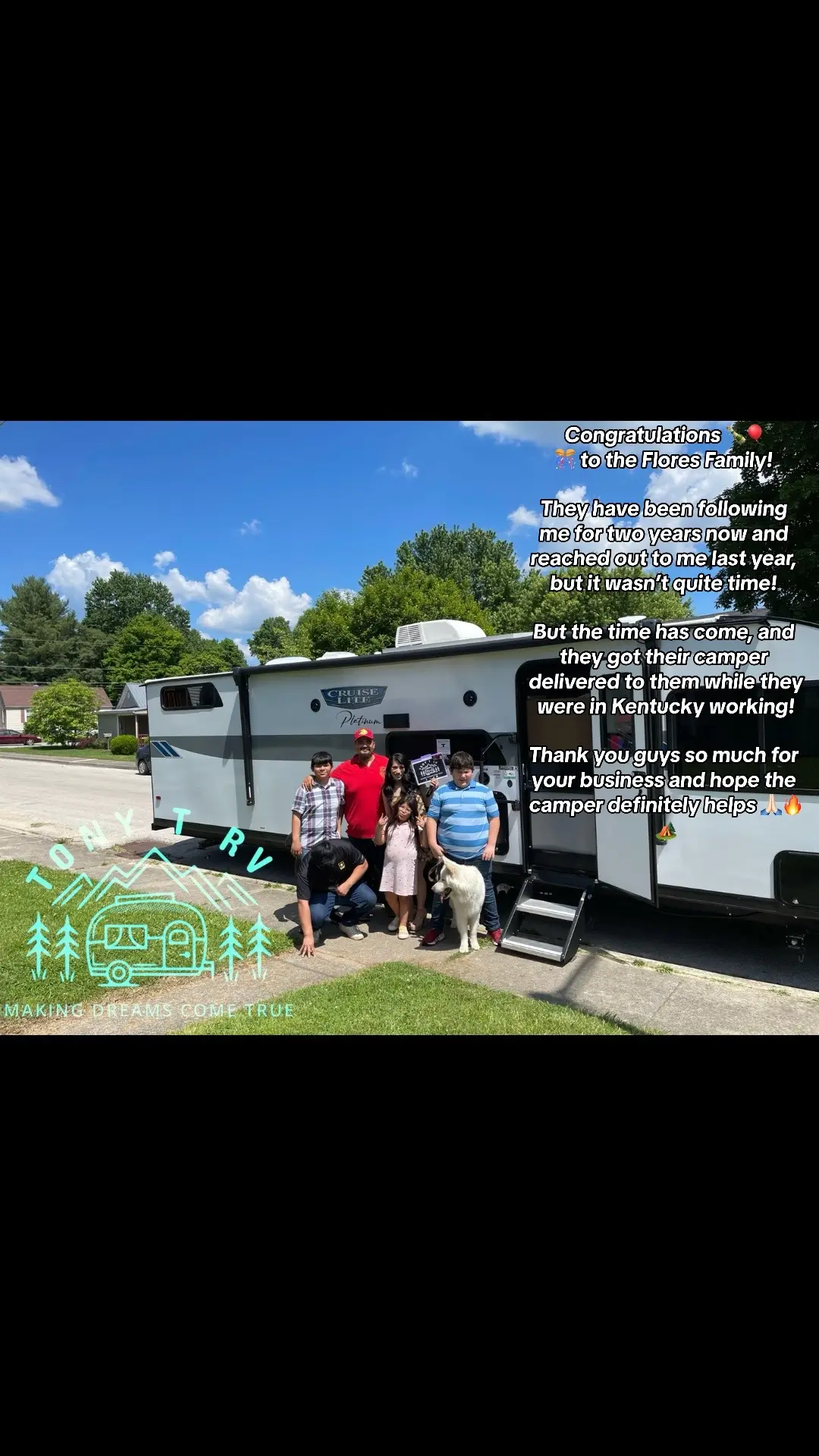 Congratulations 🍾🎈🎊 to the Flores Family!  They have been following me for two years now and reached out to me last year, but it wasn’t quite time!  But the time has come, and they got their camper delivered to them while they were in Kentucky working!  Thank you guys so much for your business and hope the camper definitely helps 🙏🏻🔥🏕️