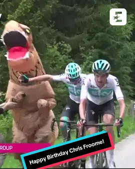 🎈Happy Birthday Chris Froome! Here’s a special throwback of an infamous run in with a T-Rex at the 2018 Giro d’Italia 👀🦖 #giro #cycling