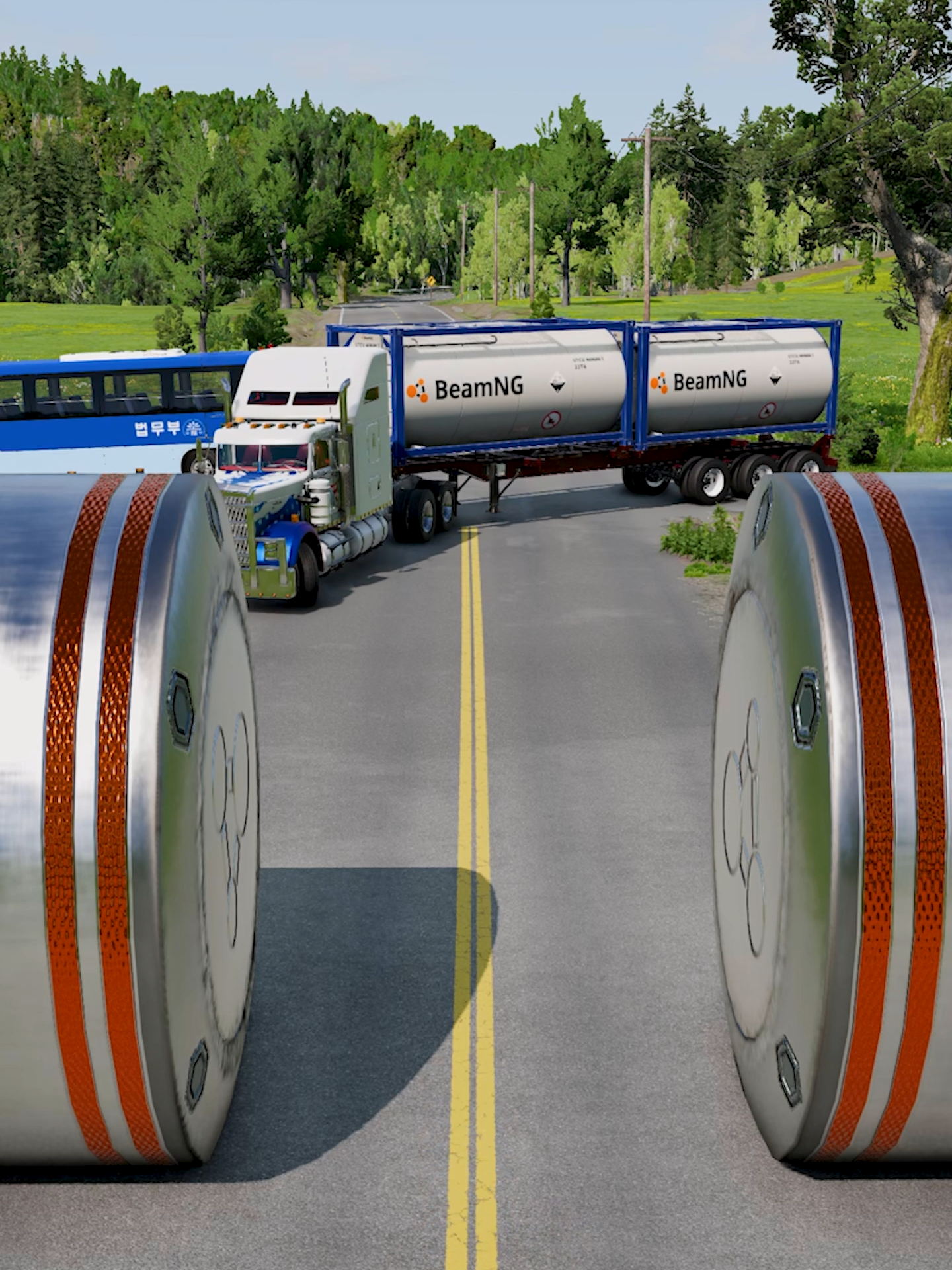 Mixed Color Tanker Trucks & City Buses vs Big Bollards #beamngdrive