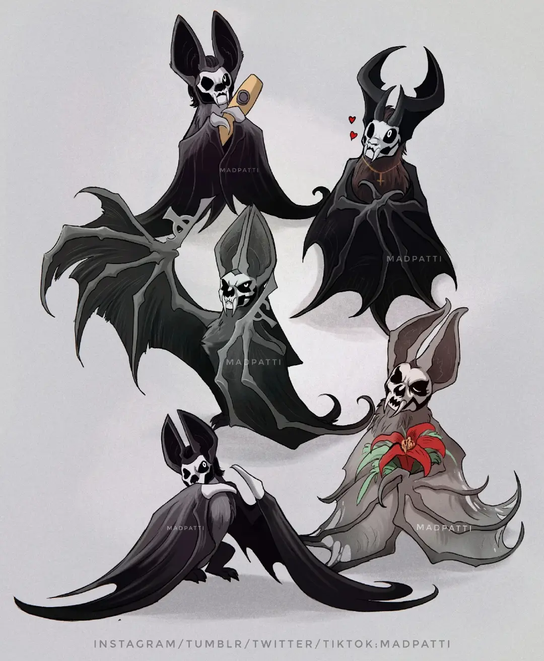 Wanted to draw something cute so here are a few of my papa bats👀🦇 I don't know how many people enjoy my these, but I'd love to turn them into keychains someday :) #thebandghost #papaemeritusiv #papaemeritusiii #copia #terzo #secondo #primo #fanart #drawing #bats #design #cardinalcopia #ritehereritenow 