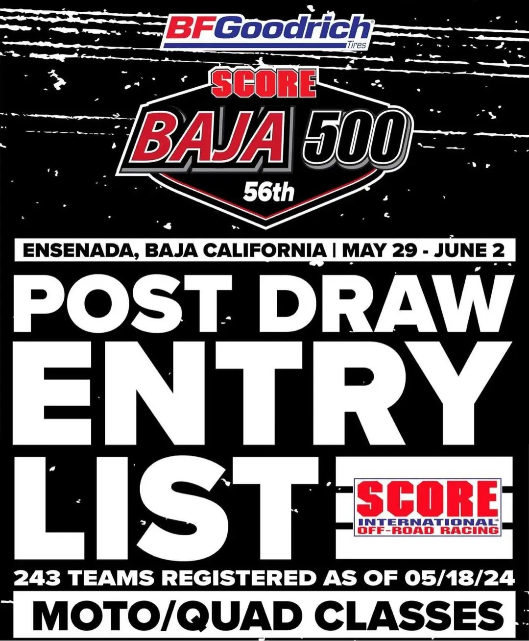 Entry list for all motorcycles/quads at the Baja 500 for now. #youtuba #trophytruck #prerunner #baja250 #baja500 #baja400 #baja1000 #norra500 #norra1000 #offroad #desert #racing #scoreinternational #fyp #fypage #fypviral #xybca #viral #trending #speed #fast #LearnOnTikTok #parati #fyppppppppppppppppppppppp #suspension #kingshocks #foxshocks #fun #ready #racecars 