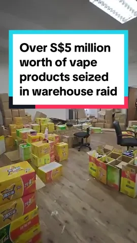 More than S$5 million worth of vape products were seized in a warehouse raid at Woodlands Industrial Park on Apr 24 - the second-largest seizure after a S$6 million haul in March. Two Thai men were also arrested at the warehouse and charged with staying in Singapore illegally. #sgnews #singapore