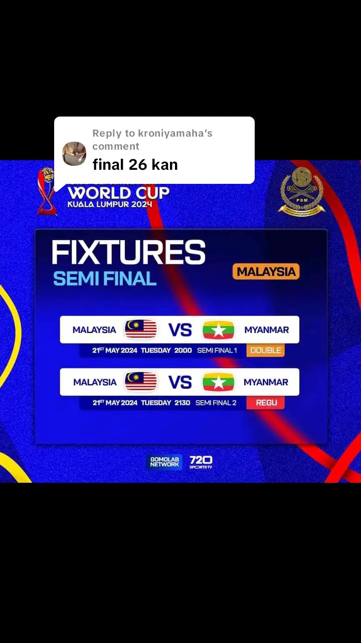 Replying to @kroniyamaha inal, saya tak tahu bila, yg pasti jangan terlepas perlawanan malam ni 👍👏🇲🇾 #malaysia #sepaktakraw #sepaktakrawworldcupkl2024 #semifinal #mendouble #menregu #ziijiafanaminah #foryou #fyp 