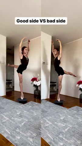 Good side VS bad side 🤸‍♀️ #yanacherepanova #ballet #balletdancer #ballerina #balance #ballerinalife #pointeshoes #balletcore #grishko 